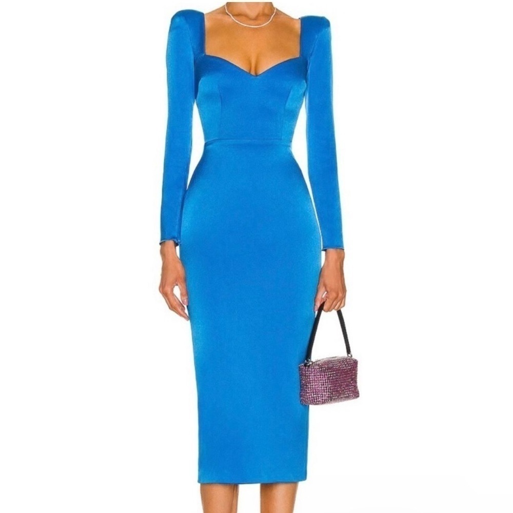 ALEX PERRY Banon Blue Satin Sweetheart Corset Midi Dress AU 8 US 4